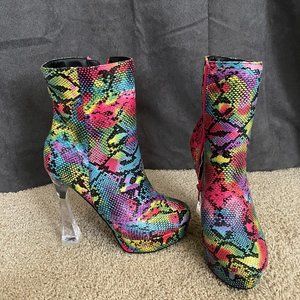 scale patterned high heeled booties